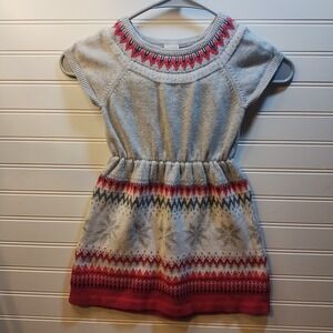 Gymboree Girls 3T Sweater Dress Knit Snowflake Fair Isle Holiday Winter Gray Red